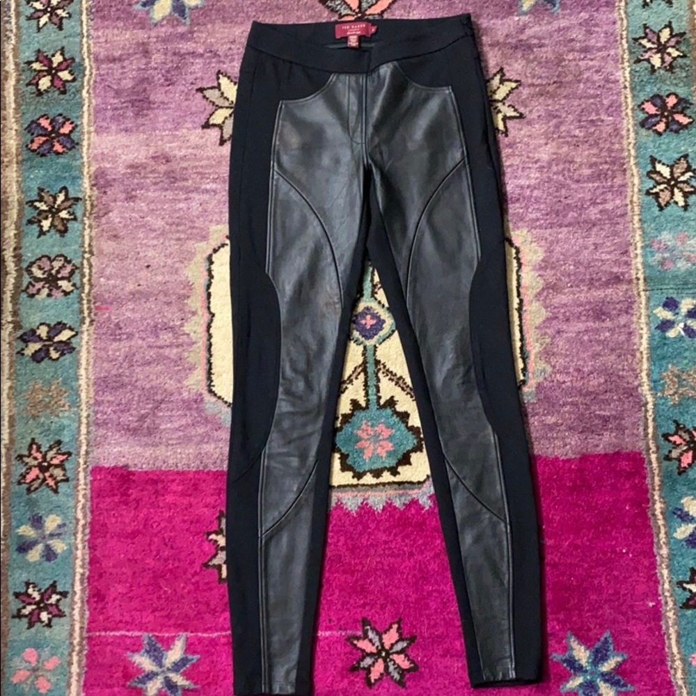 Ted Baker black pull on leather paneled leggings 0